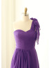 One Shoulder Purple Pleated Chiffon Bridesmaid Dress